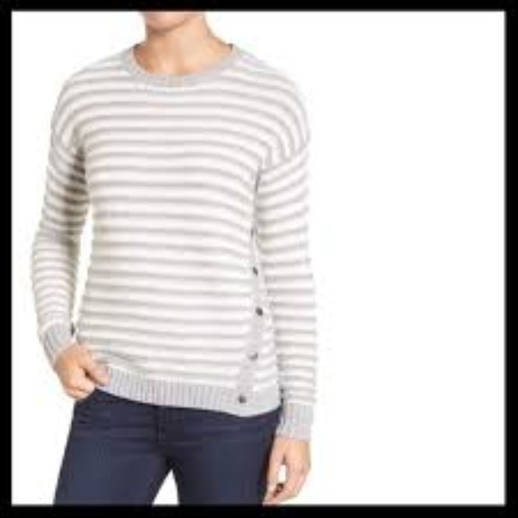 CASLON (Nordstrom) Gray & Cream Side Snap Pullover - Picture 1 of 8